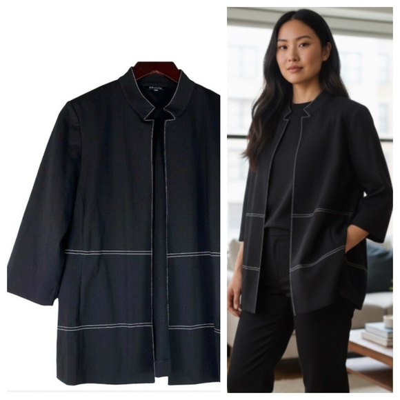 Misook Jackets & Blazers - Misook Open Front Jacket Blazer Medium 8 10 Black Graphic Print Career Evening